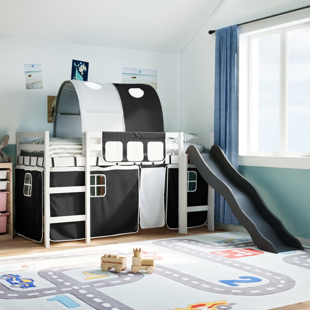 Kinderhoogslaper met tunnel 90x190 cm grenenhout wit en zwart Bedden & bedframes | Creëer jouw Trendy Thuis | Gratis bezorgd & Retour | Trendy.nl