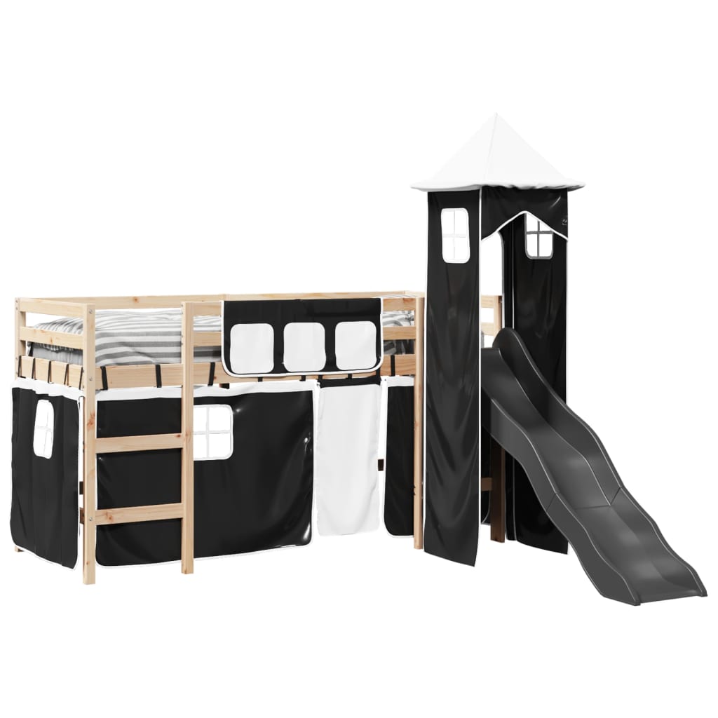 Kinderhoogslaper met toren 90x190 cm grenenhout wit en zwart Bedden & bedframes | Creëer jouw Trendy Thuis | Gratis bezorgd & Retour | Trendy.nl