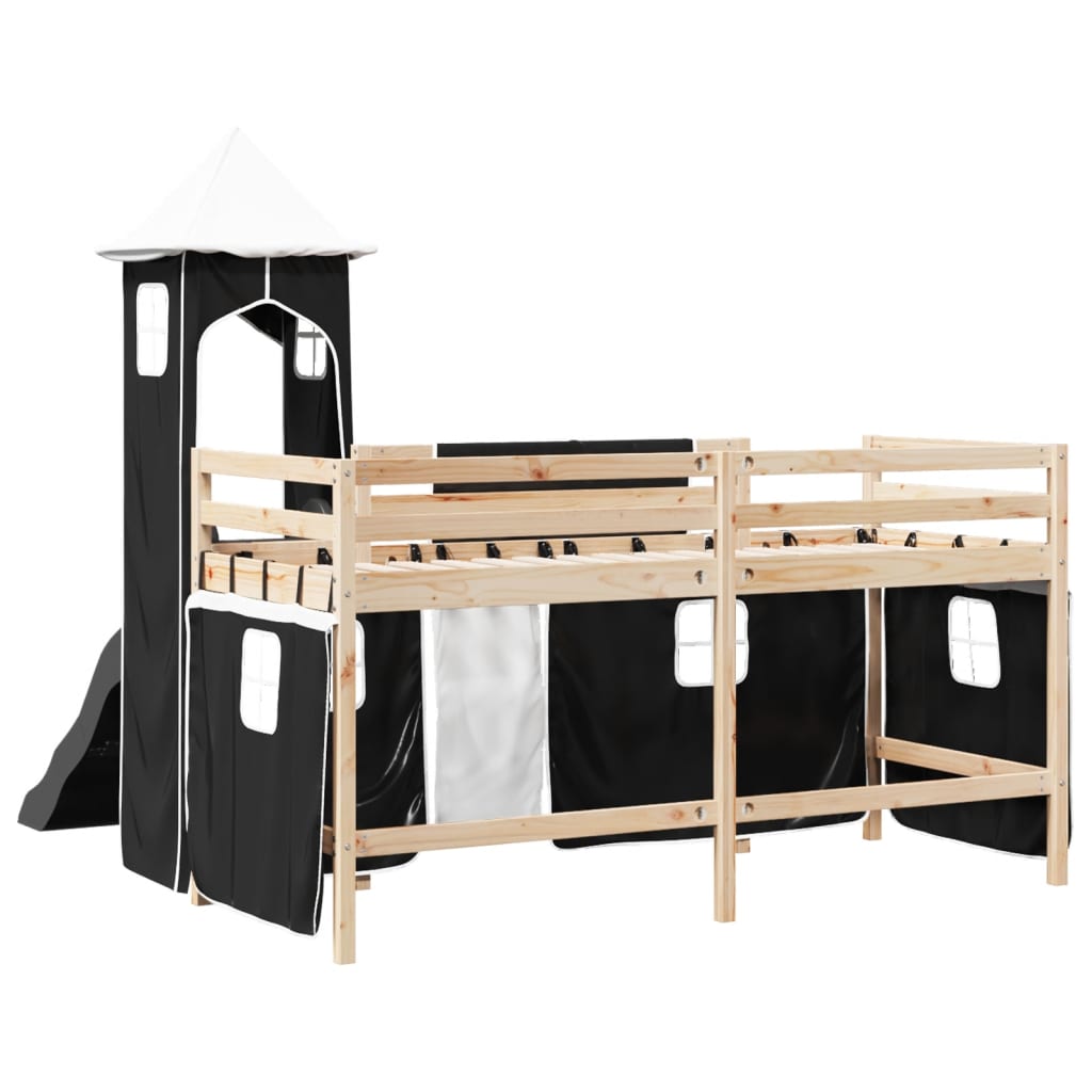 Kinderhoogslaper met toren 90x190 cm grenenhout wit en zwart Bedden & bedframes | Creëer jouw Trendy Thuis | Gratis bezorgd & Retour | Trendy.nl