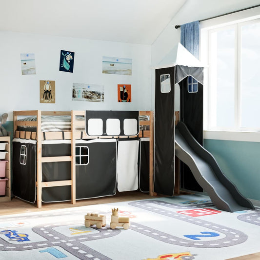 Kinderhoogslaper met toren 90x190 cm grenenhout wit en zwart Bedden & bedframes | Creëer jouw Trendy Thuis | Gratis bezorgd & Retour | Trendy.nl