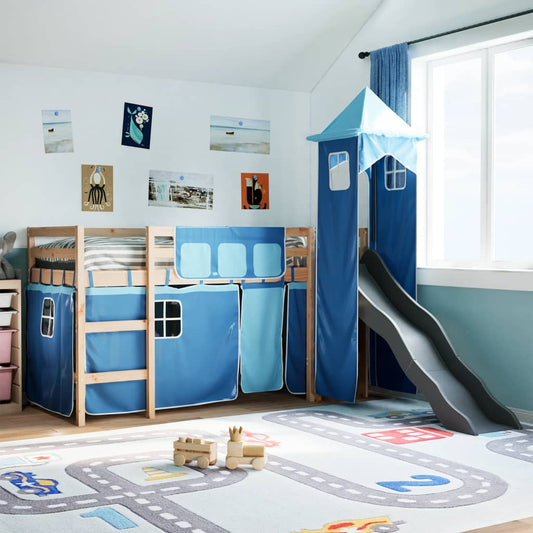 Kinderhoogslaper met toren 90x190 cm massief grenenhout blauw Bedden & bedframes | Creëer jouw Trendy Thuis | Gratis bezorgd & Retour | Trendy.nl