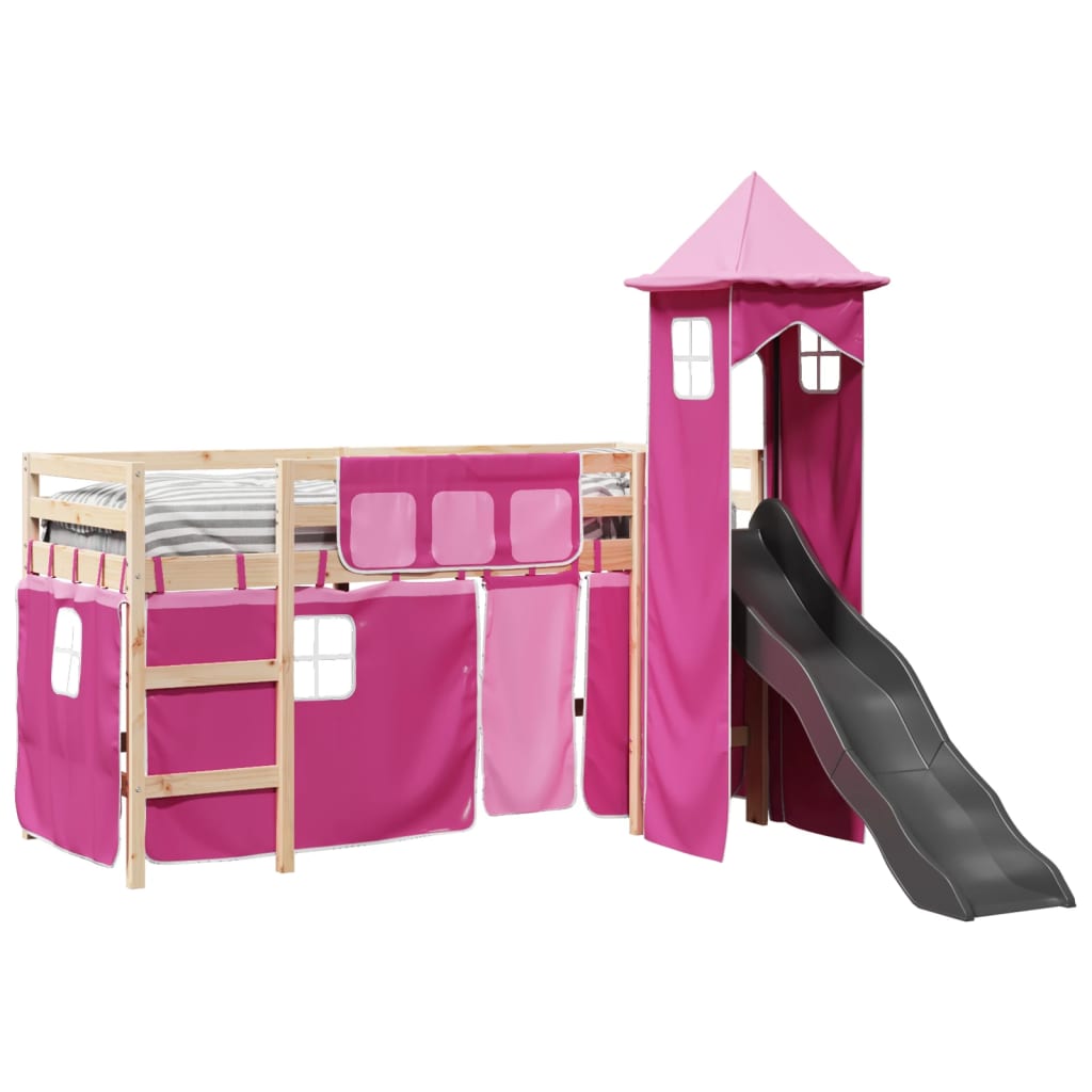 Kinderhoogslaper met toren 90x190 cm massief grenenhout roze Bedden & bedframes | Creëer jouw Trendy Thuis | Gratis bezorgd & Retour | Trendy.nl