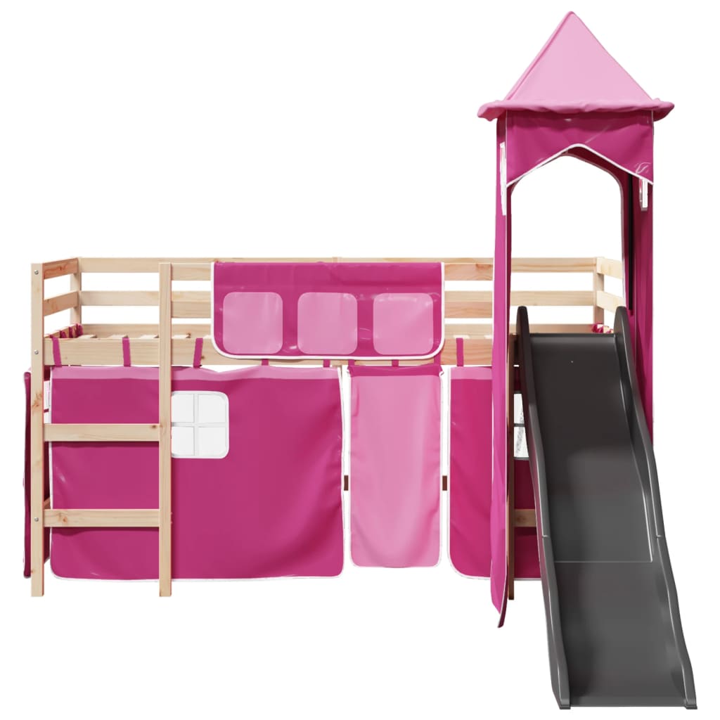 Kinderhoogslaper met toren 90x190 cm massief grenenhout roze Bedden & bedframes | Creëer jouw Trendy Thuis | Gratis bezorgd & Retour | Trendy.nl