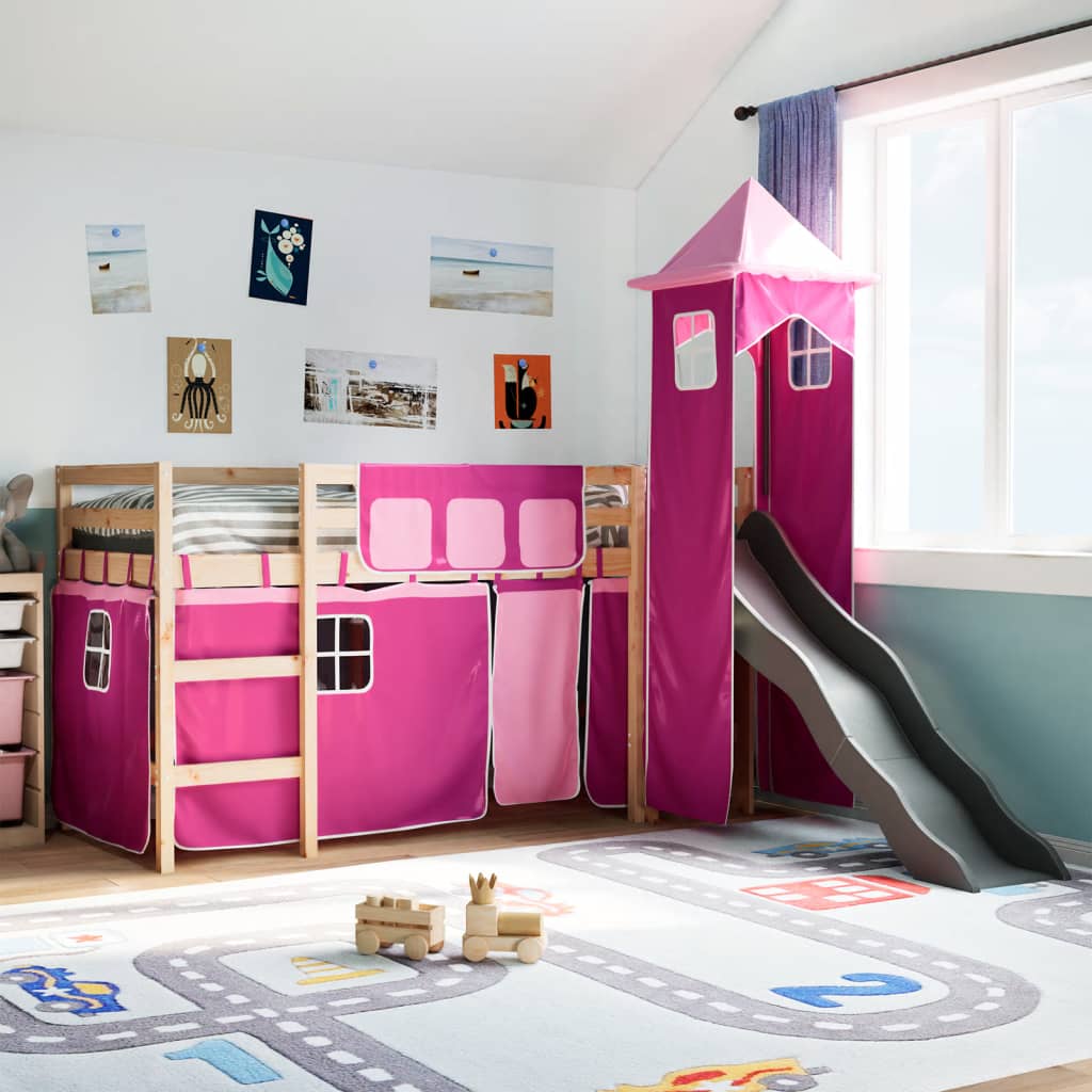 Kinderhoogslaper met toren 90x190 cm massief grenenhout roze Bedden & bedframes | Creëer jouw Trendy Thuis | Gratis bezorgd & Retour | Trendy.nl