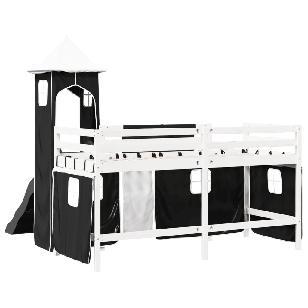 Kinderhoogslaper met toren 90x190 cm grenenhout wit en zwart Bedden & bedframes | Creëer jouw Trendy Thuis | Gratis bezorgd & Retour | Trendy.nl