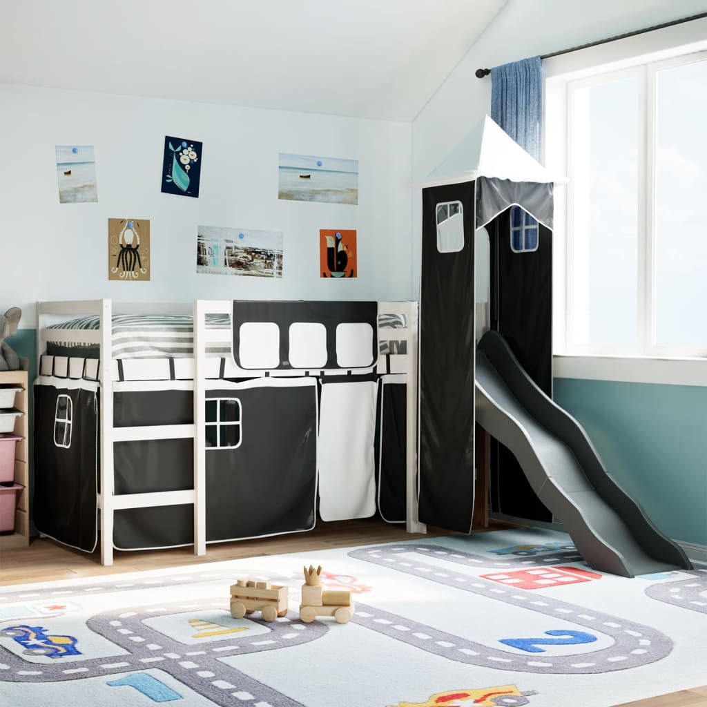 Kinderhoogslaper met toren 90x190 cm grenenhout wit en zwart Bedden & bedframes | Creëer jouw Trendy Thuis | Gratis bezorgd & Retour | Trendy.nl