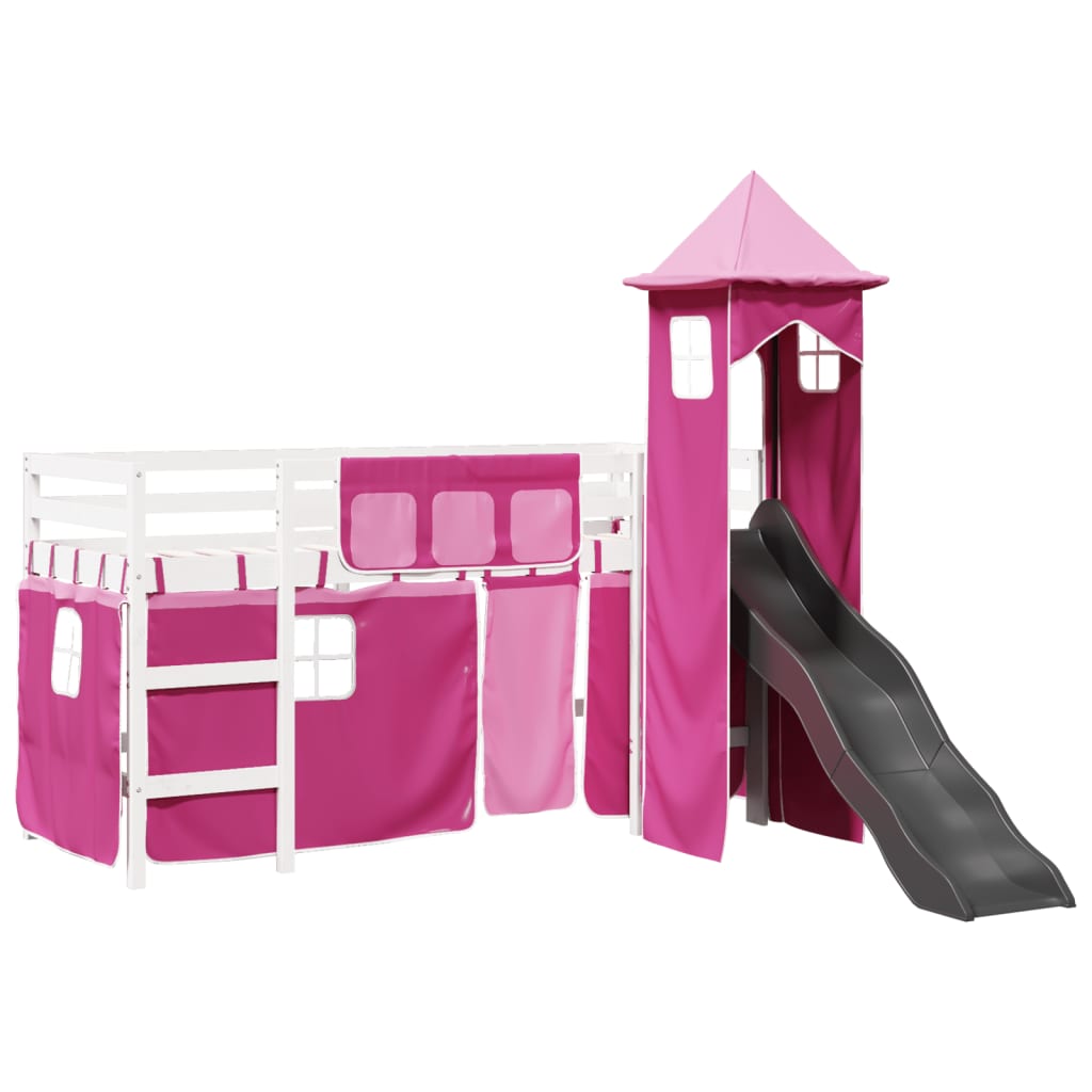 Kinderhoogslaper met toren 90x190 cm massief grenenhout roze Bedden & bedframes | Creëer jouw Trendy Thuis | Gratis bezorgd & Retour | Trendy.nl