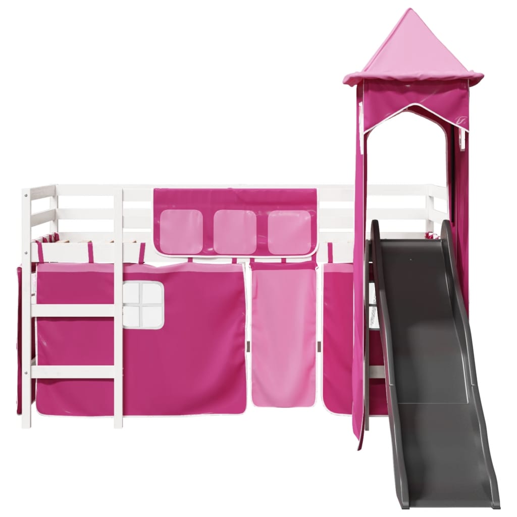 Kinderhoogslaper met toren 90x190 cm massief grenenhout roze Bedden & bedframes | Creëer jouw Trendy Thuis | Gratis bezorgd & Retour | Trendy.nl