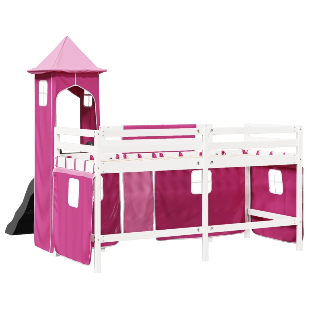 Kinderhoogslaper met toren 90x190 cm massief grenenhout roze Bedden & bedframes | Creëer jouw Trendy Thuis | Gratis bezorgd & Retour | Trendy.nl