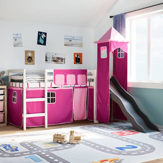 Kinderhoogslaper met toren 90x190 cm massief grenenhout roze Bedden & bedframes | Creëer jouw Trendy Thuis | Gratis bezorgd & Retour | Trendy.nl