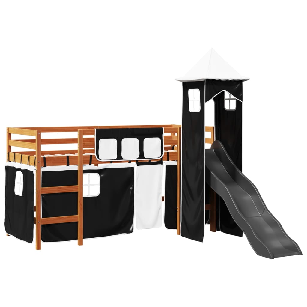 Kinderhoogslaper met toren 90x190 cm grenenhout wit en zwart Bedden & bedframes | Creëer jouw Trendy Thuis | Gratis bezorgd & Retour | Trendy.nl