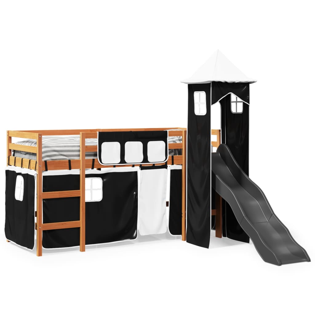 Kinderhoogslaper met toren 90x190 cm grenenhout wit en zwart Bedden & bedframes | Creëer jouw Trendy Thuis | Gratis bezorgd & Retour | Trendy.nl