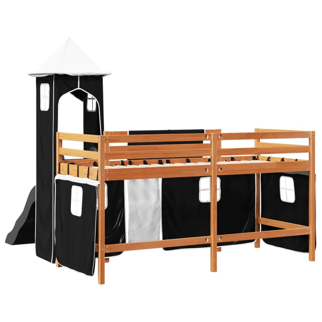 Kinderhoogslaper met toren 90x190 cm grenenhout wit en zwart Bedden & bedframes | Creëer jouw Trendy Thuis | Gratis bezorgd & Retour | Trendy.nl