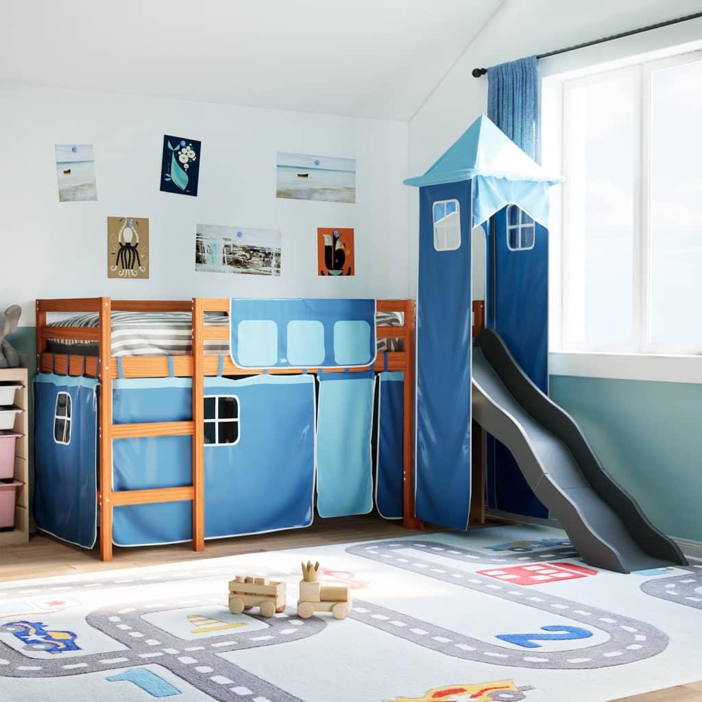 Kinderhoogslaper met toren 90x190 cm massief grenenhout blauw Bedden & bedframes | Creëer jouw Trendy Thuis | Gratis bezorgd & Retour | Trendy.nl