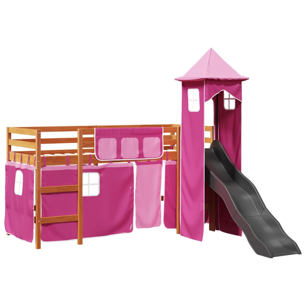 Kinderhoogslaper met toren 90x190 cm massief grenenhout roze Bedden & bedframes | Creëer jouw Trendy Thuis | Gratis bezorgd & Retour | Trendy.nl