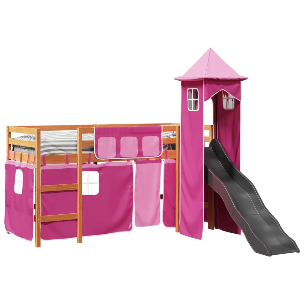 Kinderhoogslaper met toren 90x190 cm massief grenenhout roze Bedden & bedframes | Creëer jouw Trendy Thuis | Gratis bezorgd & Retour | Trendy.nl