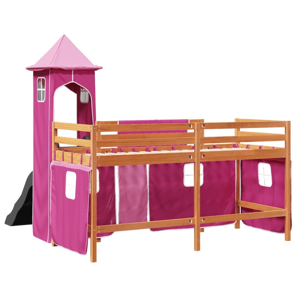 Kinderhoogslaper met toren 90x190 cm massief grenenhout roze Bedden & bedframes | Creëer jouw Trendy Thuis | Gratis bezorgd & Retour | Trendy.nl