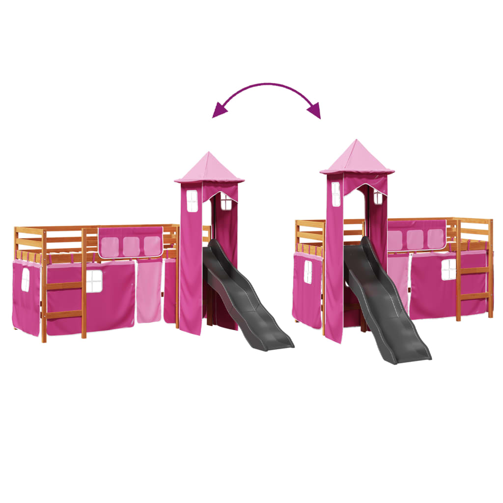 Kinderhoogslaper met toren 90x190 cm massief grenenhout roze Bedden & bedframes | Creëer jouw Trendy Thuis | Gratis bezorgd & Retour | Trendy.nl