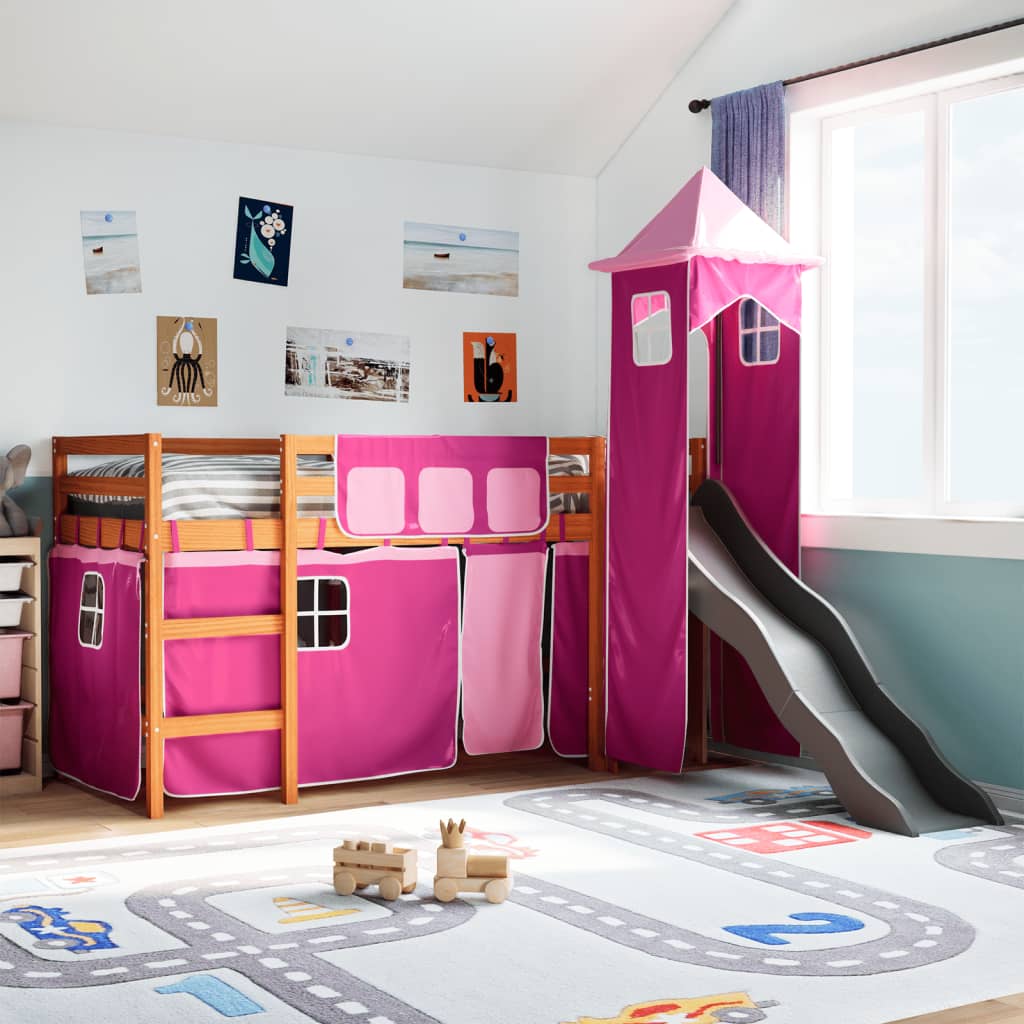 Kinderhoogslaper met toren 90x190 cm massief grenenhout roze Bedden & bedframes | Creëer jouw Trendy Thuis | Gratis bezorgd & Retour | Trendy.nl