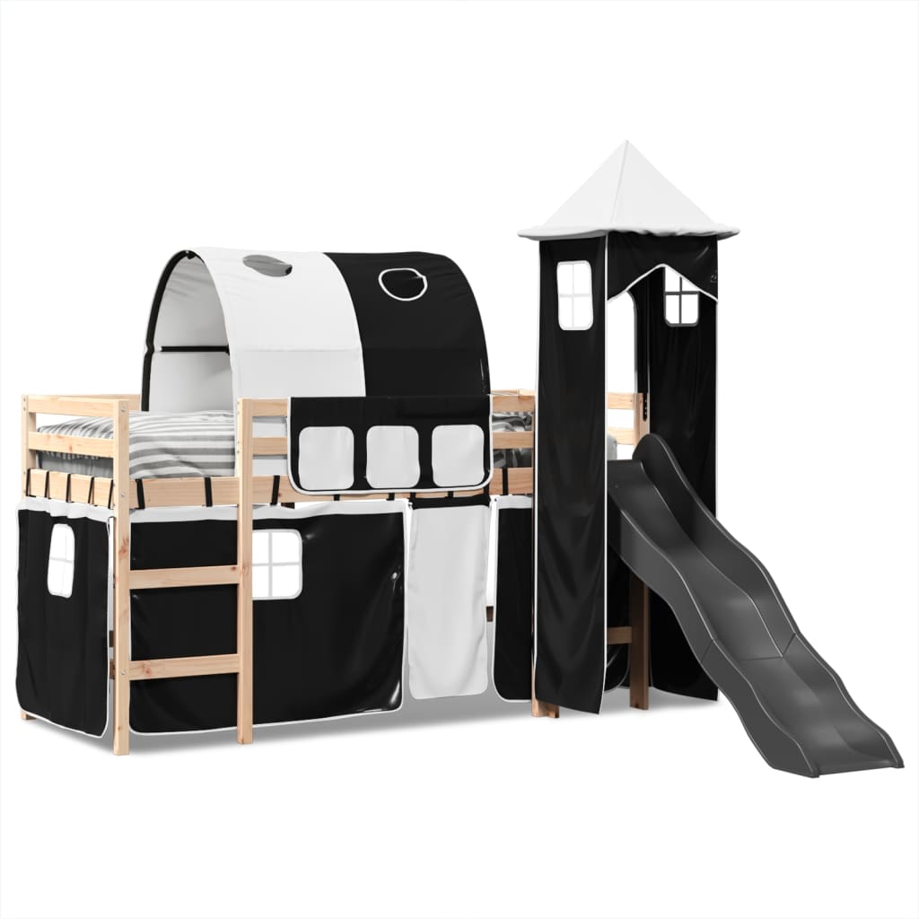 Kinderhoogslaper met toren 90x190 cm grenenhout wit en zwart Bedden & bedframes | Creëer jouw Trendy Thuis | Gratis bezorgd & Retour | Trendy.nl