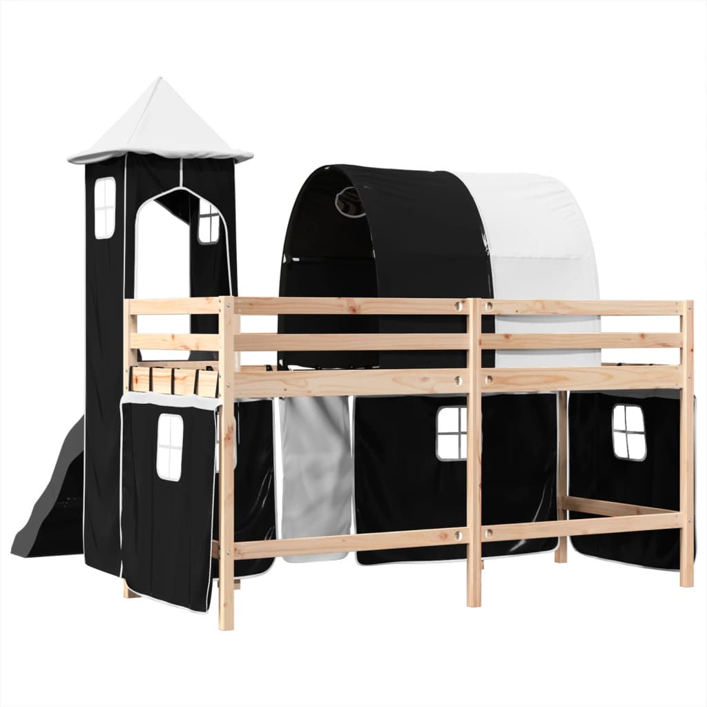 Kinderhoogslaper met toren 90x190 cm grenenhout wit en zwart Bedden & bedframes | Creëer jouw Trendy Thuis | Gratis bezorgd & Retour | Trendy.nl