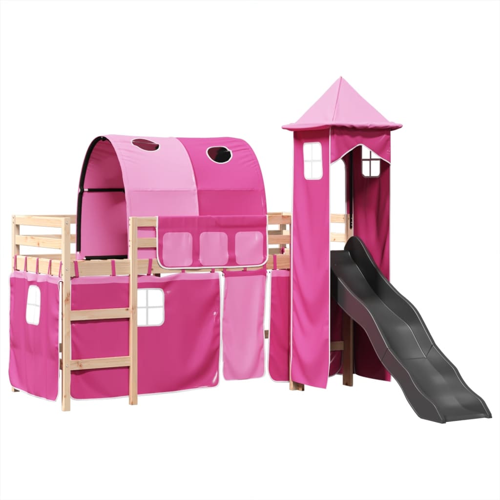 Kinderhoogslaper met toren 90x190 cm massief grenenhout roze Bedden & bedframes | Creëer jouw Trendy Thuis | Gratis bezorgd & Retour | Trendy.nl