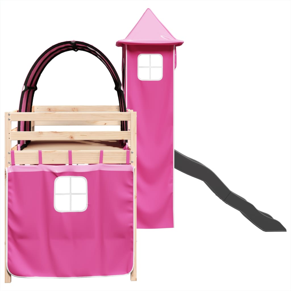 Kinderhoogslaper met toren 90x190 cm massief grenenhout roze Bedden & bedframes | Creëer jouw Trendy Thuis | Gratis bezorgd & Retour | Trendy.nl