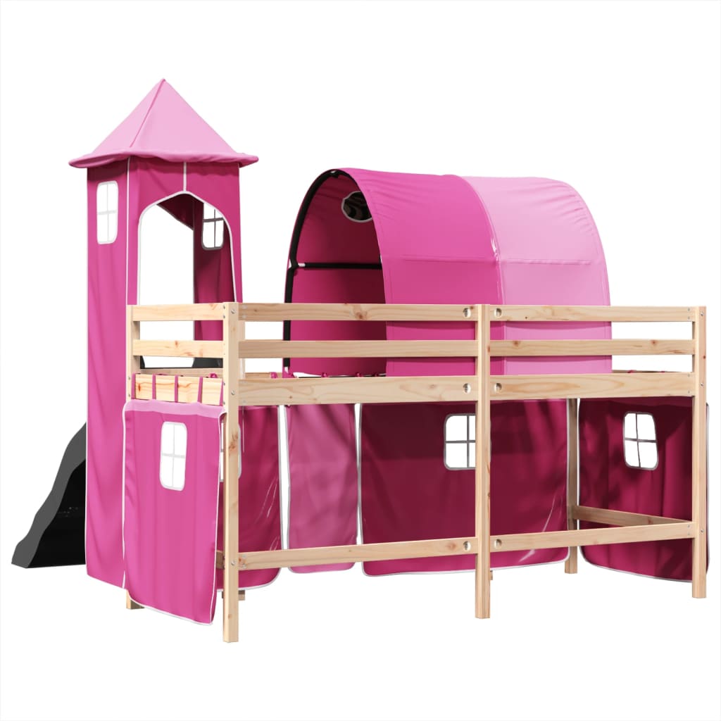 Kinderhoogslaper met toren 90x190 cm massief grenenhout roze Bedden & bedframes | Creëer jouw Trendy Thuis | Gratis bezorgd & Retour | Trendy.nl