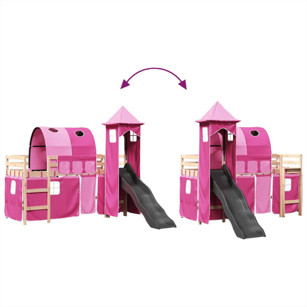 Kinderhoogslaper met toren 90x190 cm massief grenenhout roze Bedden & bedframes | Creëer jouw Trendy Thuis | Gratis bezorgd & Retour | Trendy.nl