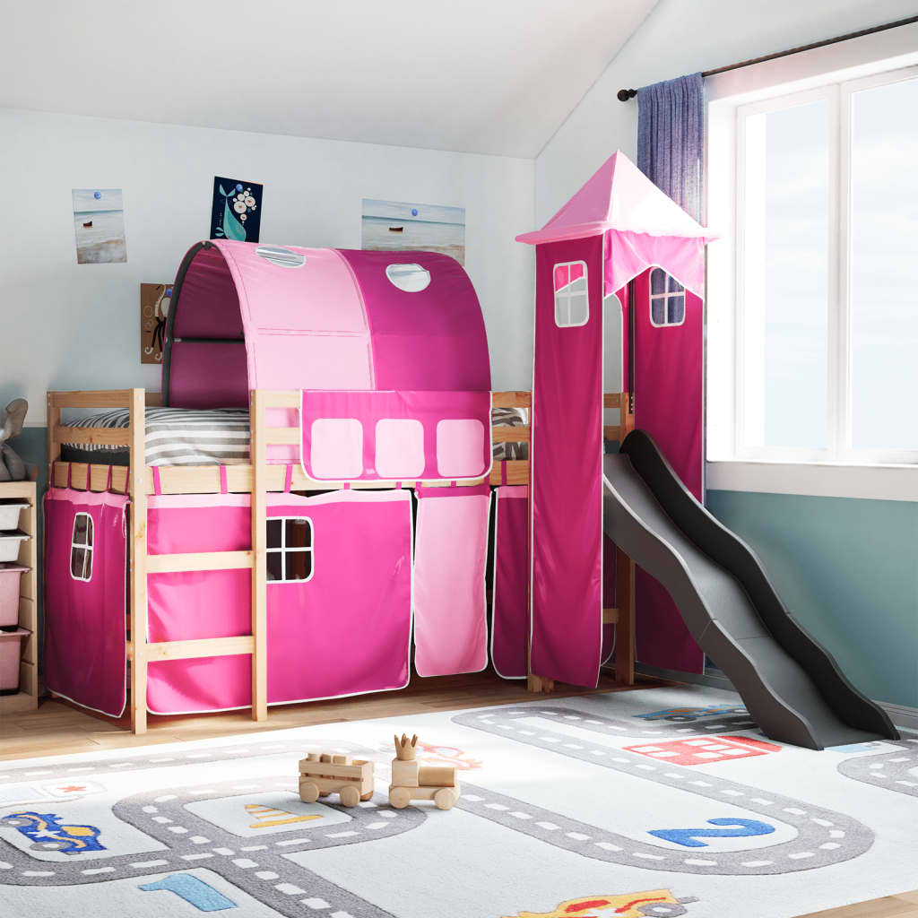 Kinderhoogslaper met toren 90x190 cm massief grenenhout roze Bedden & bedframes | Creëer jouw Trendy Thuis | Gratis bezorgd & Retour | Trendy.nl