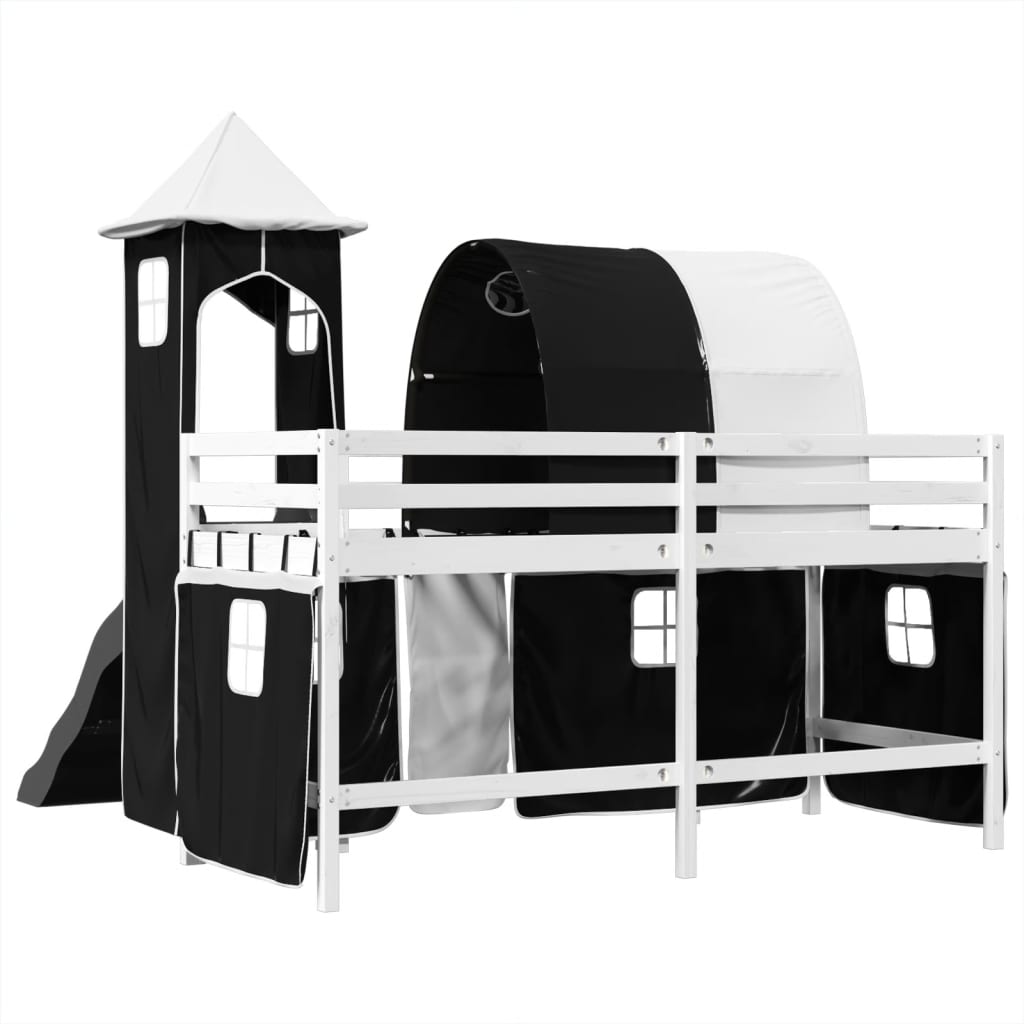 Kinderhoogslaper met toren 90x190 cm grenenhout wit en zwart Bedden & bedframes | Creëer jouw Trendy Thuis | Gratis bezorgd & Retour | Trendy.nl