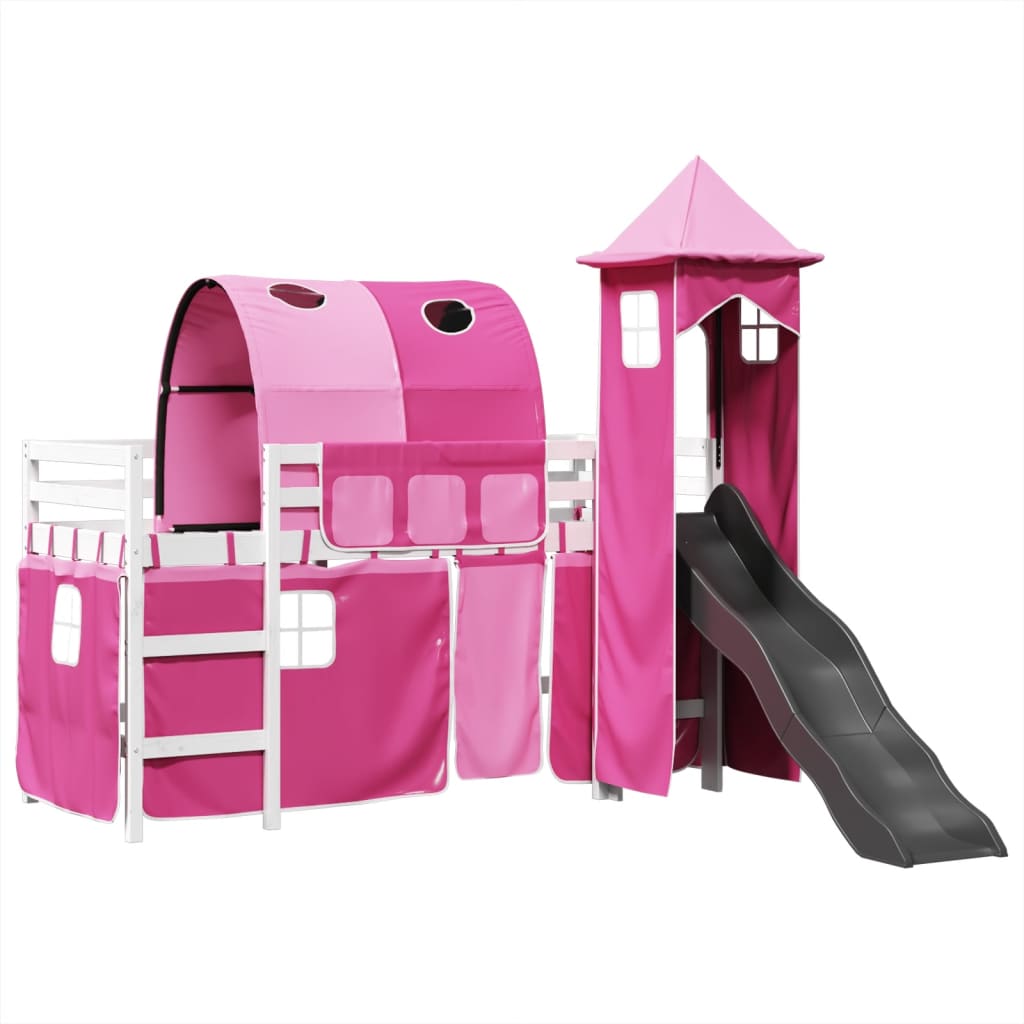 Kinderhoogslaper met toren 90x190 cm massief grenenhout roze Bedden & bedframes | Creëer jouw Trendy Thuis | Gratis bezorgd & Retour | Trendy.nl