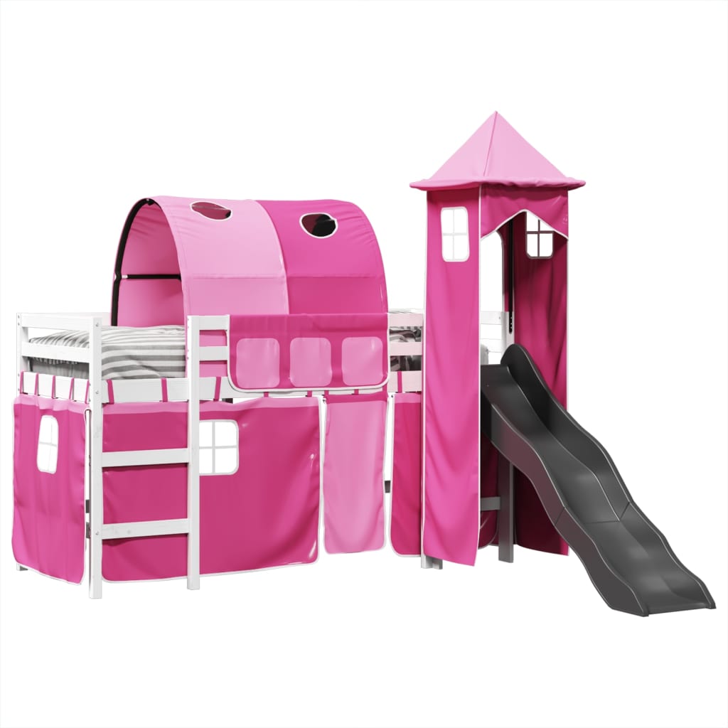 Kinderhoogslaper met toren 90x190 cm massief grenenhout roze Bedden & bedframes | Creëer jouw Trendy Thuis | Gratis bezorgd & Retour | Trendy.nl