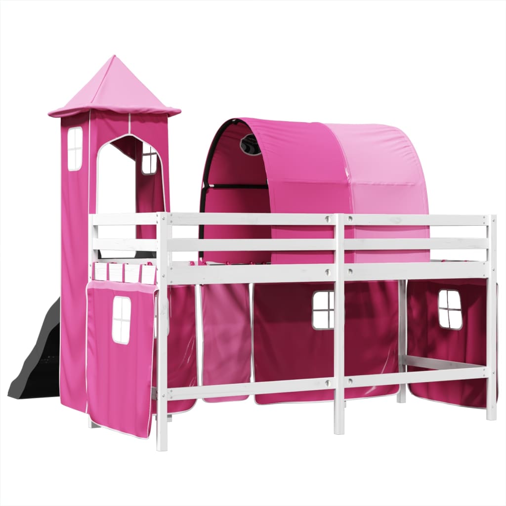 Kinderhoogslaper met toren 90x190 cm massief grenenhout roze Bedden & bedframes | Creëer jouw Trendy Thuis | Gratis bezorgd & Retour | Trendy.nl