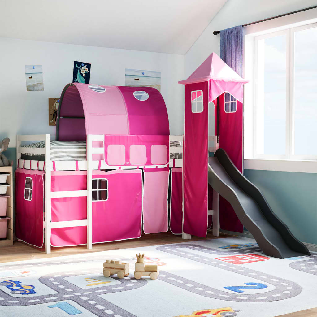 Kinderhoogslaper met toren 90x190 cm massief grenenhout roze Bedden & bedframes | Creëer jouw Trendy Thuis | Gratis bezorgd & Retour | Trendy.nl