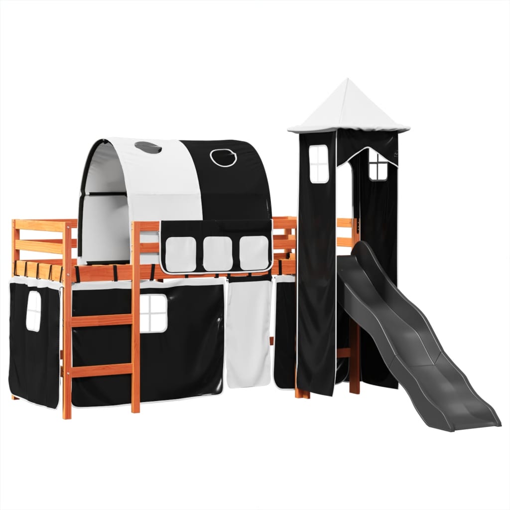 Kinderhoogslaper met toren 90x190 cm grenenhout wit en zwart Bedden & bedframes | Creëer jouw Trendy Thuis | Gratis bezorgd & Retour | Trendy.nl