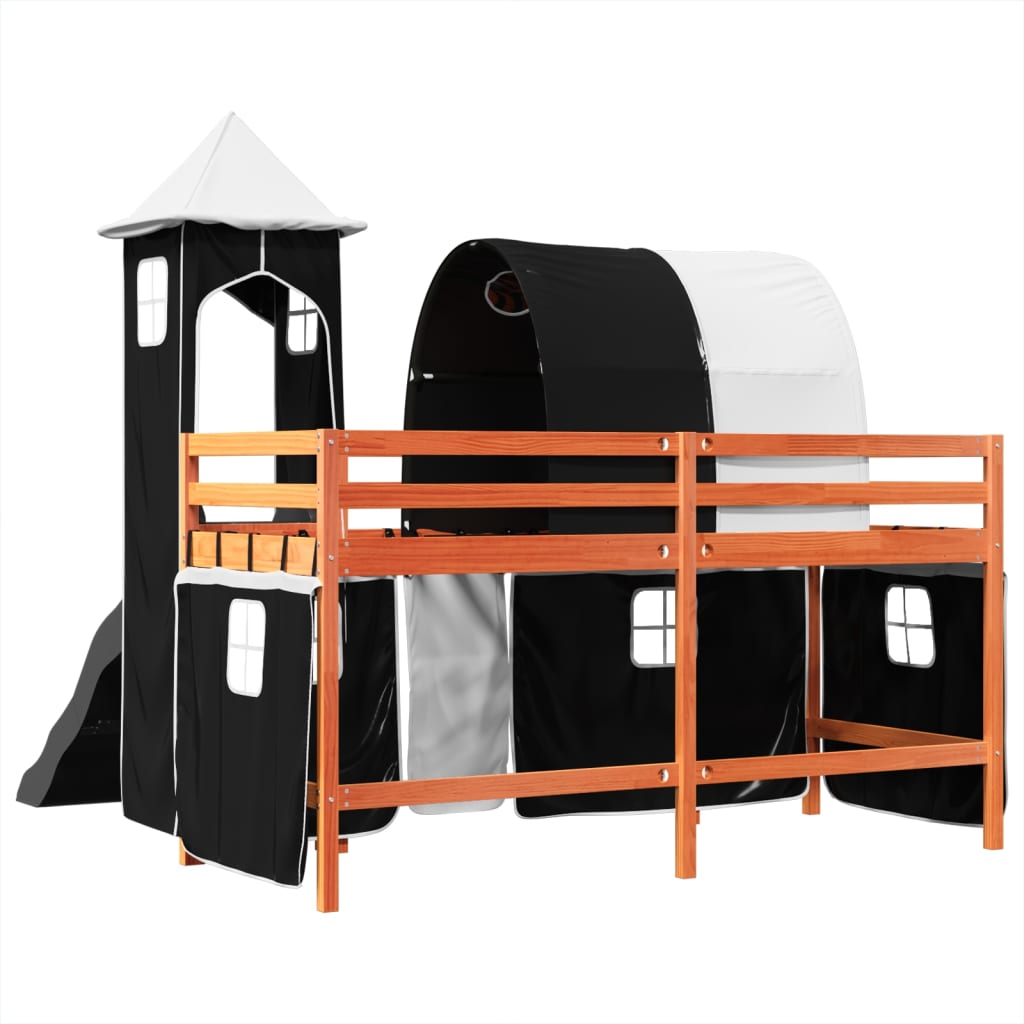 Kinderhoogslaper met toren 90x190 cm grenenhout wit en zwart Bedden & bedframes | Creëer jouw Trendy Thuis | Gratis bezorgd & Retour | Trendy.nl