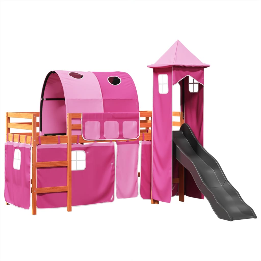 Kinderhoogslaper met toren 90x190 cm massief grenenhout roze Bedden & bedframes | Creëer jouw Trendy Thuis | Gratis bezorgd & Retour | Trendy.nl