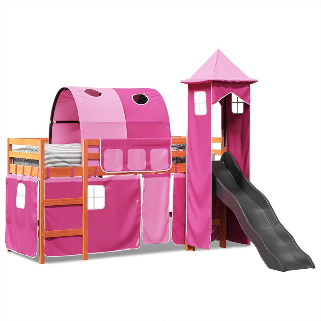 Kinderhoogslaper met toren 90x190 cm massief grenenhout roze Bedden & bedframes | Creëer jouw Trendy Thuis | Gratis bezorgd & Retour | Trendy.nl