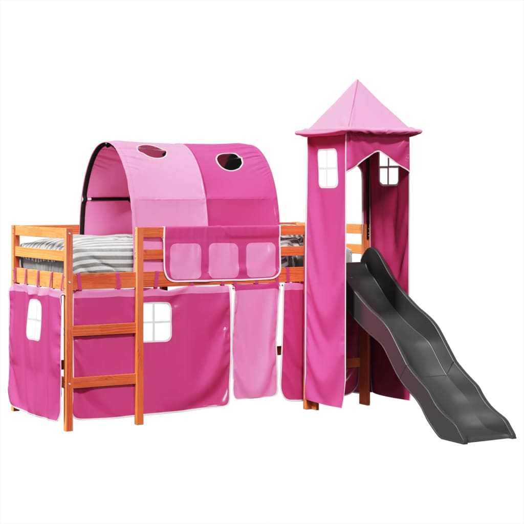 Kinderhoogslaper met toren 90x190 cm massief grenenhout roze Bedden & bedframes | Creëer jouw Trendy Thuis | Gratis bezorgd & Retour | Trendy.nl