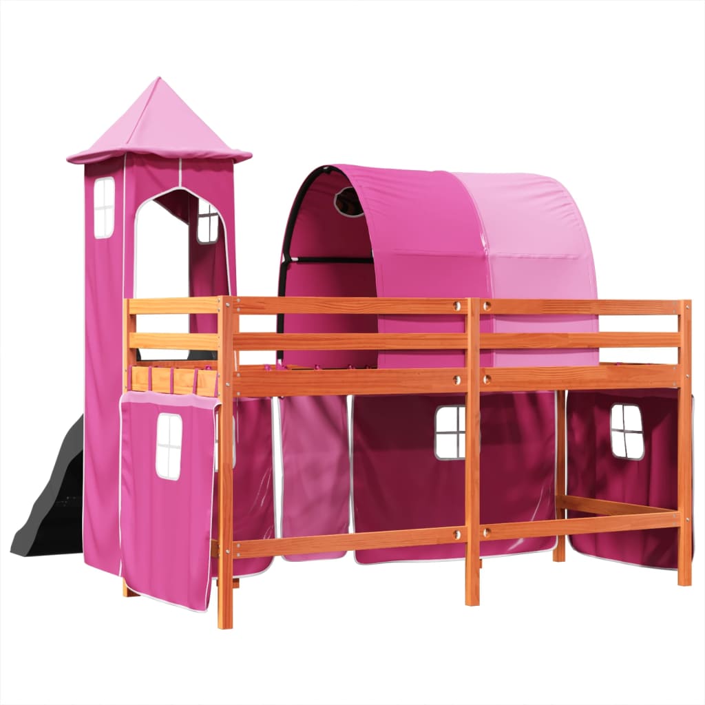 Kinderhoogslaper met toren 90x190 cm massief grenenhout roze Bedden & bedframes | Creëer jouw Trendy Thuis | Gratis bezorgd & Retour | Trendy.nl