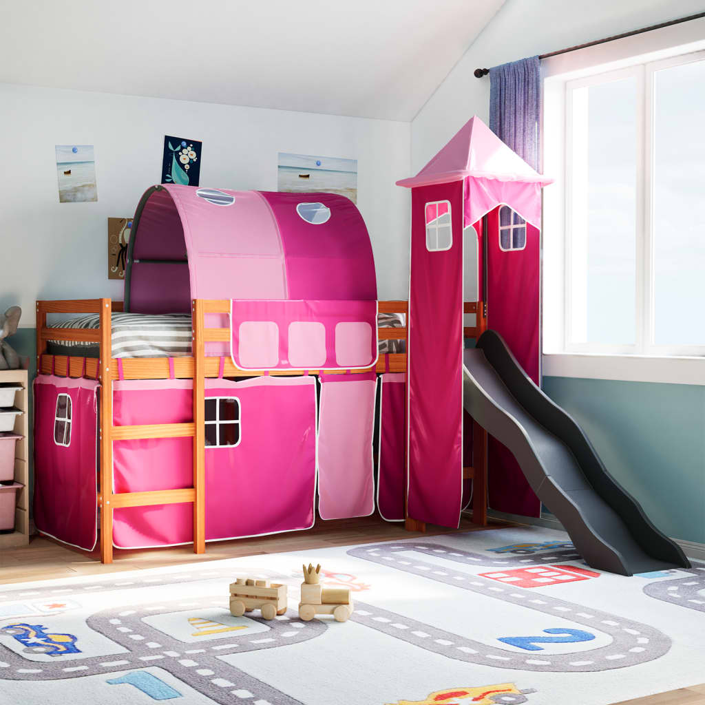 Kinderhoogslaper met toren 90x190 cm massief grenenhout roze Bedden & bedframes | Creëer jouw Trendy Thuis | Gratis bezorgd & Retour | Trendy.nl