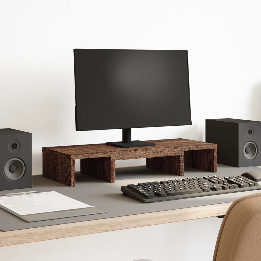 Monitorstandaard verstelbaar 60x24x10,5 cm hout bruin eiken Computerverhogers en -standaards | Creëer jouw Trendy Thuis | Gratis bezorgd & Retour | Trendy.nl