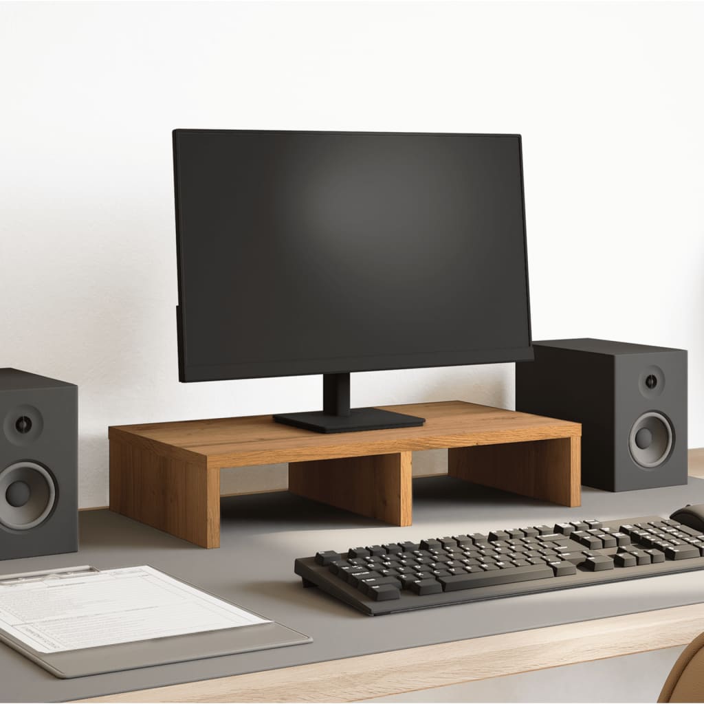 Monitorstandaard 50x27x10 cm bewerkt hout artisanaal eikenkleur Computerverhogers en -standaards | Creëer jouw Trendy Thuis | Gratis bezorgd & Retour | Trendy.nl