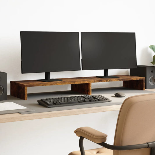 Monitorstandaard 100x27x10 cm bewerkt hout gerookt eikenkleurig Computerverhogers en -standaards | Creëer jouw Trendy Thuis | Gratis bezorgd & Retour | Trendy.nl