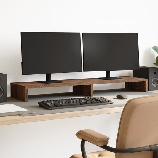 Monitorstandaard 100x27x10 cm bewerkt hout bruin eikenkleurig Computerverhogers en -standaards | Creëer jouw Trendy Thuis | Gratis bezorgd & Retour | Trendy.nl