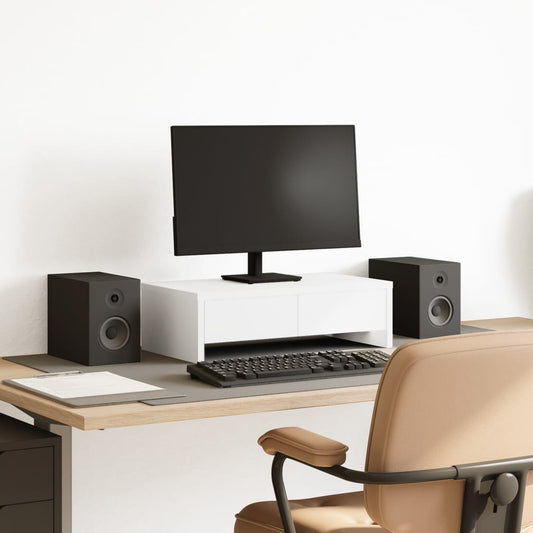 Monitorstandaard met lades 50x27x15 cm bewerkt hout wit Computerverhogers en -standaards | Creëer jouw Trendy Thuis | Gratis bezorgd & Retour | Trendy.nl