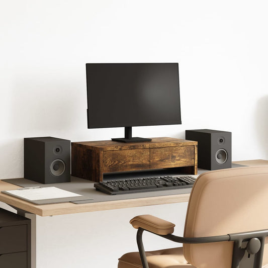 Monitorstandaard met lades 50x27x15 cm hout gerookt eikenkleur Computerverhogers en -standaards | Creëer jouw Trendy Thuis | Gratis bezorgd & Retour | Trendy.nl