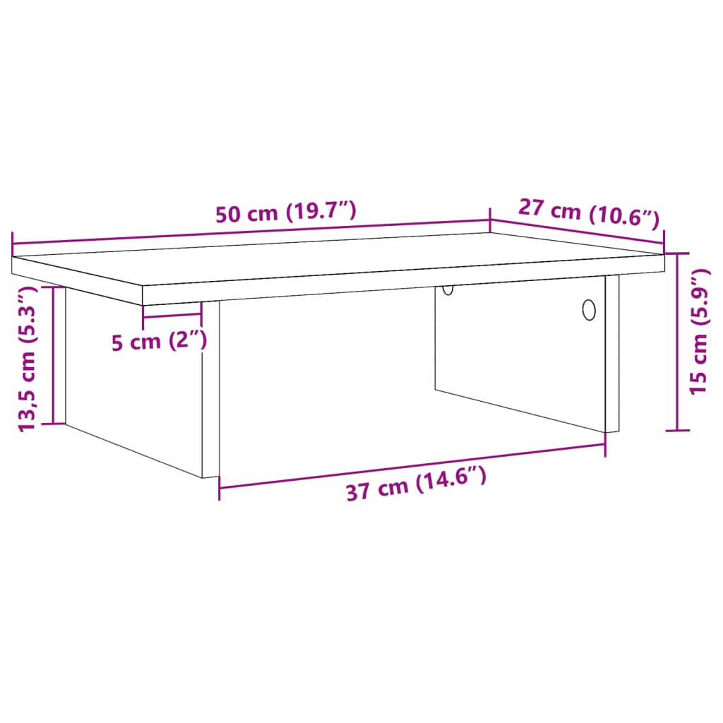 Monitorstandaard 50x27x15 cm bewerkt hout grijs sonoma eiken