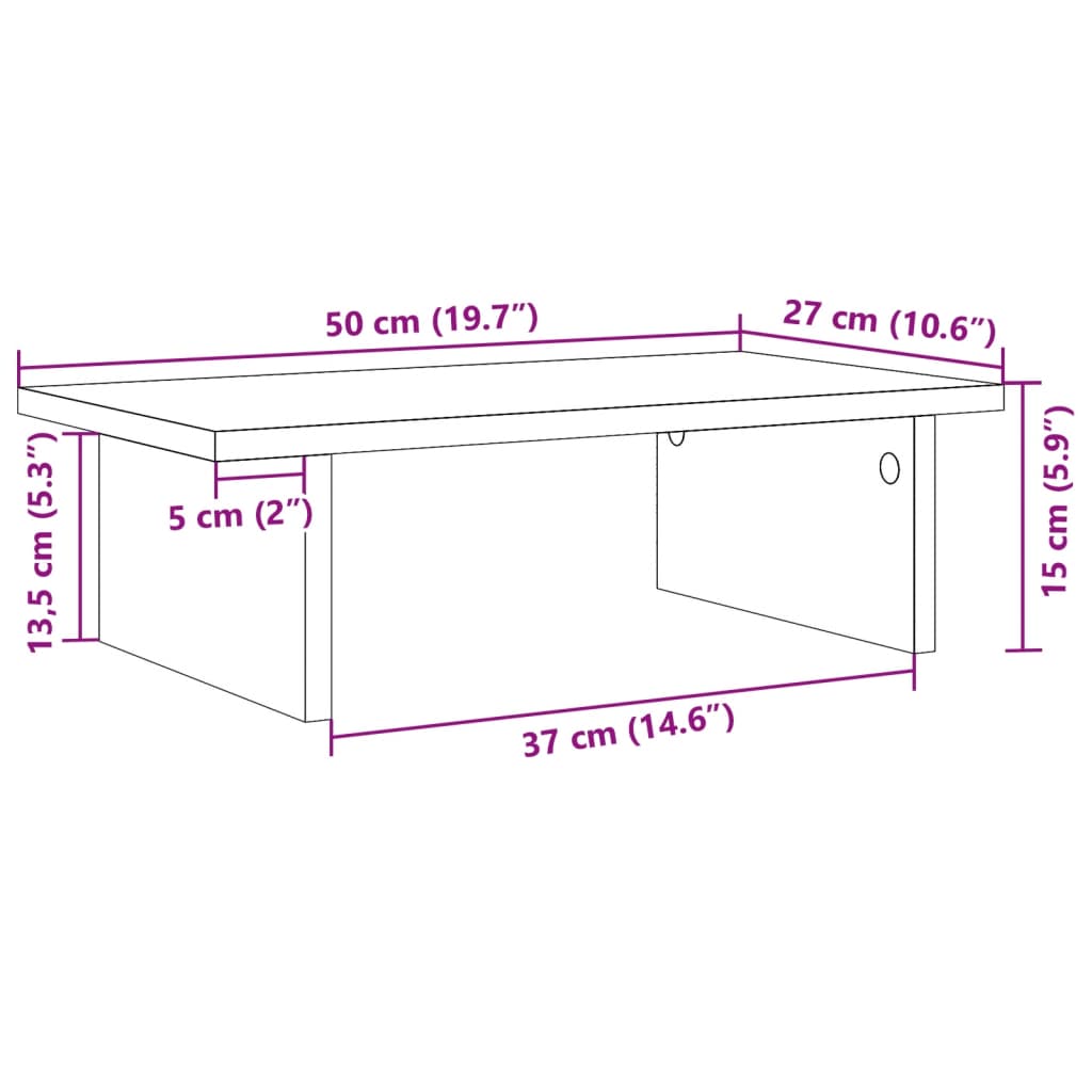 Monitorstandaard 50x27x15 cm bewerkt hout oud houtkleurig